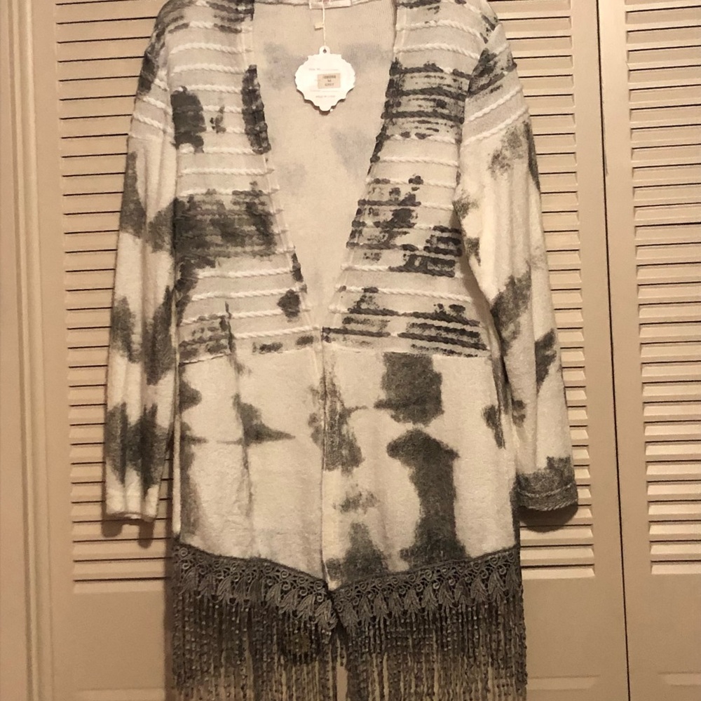 Simply Couture NWT Ladies Cardigan Sweater/Duster in Size Medium. Gray/White - Picture 10 of 15